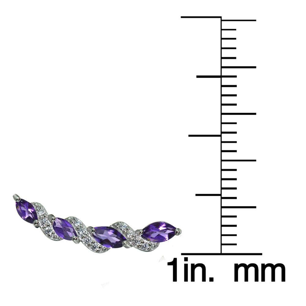 Sterling Silver African Amethyst and White Topaz Twist Crawler Climber Hook Earrings-4