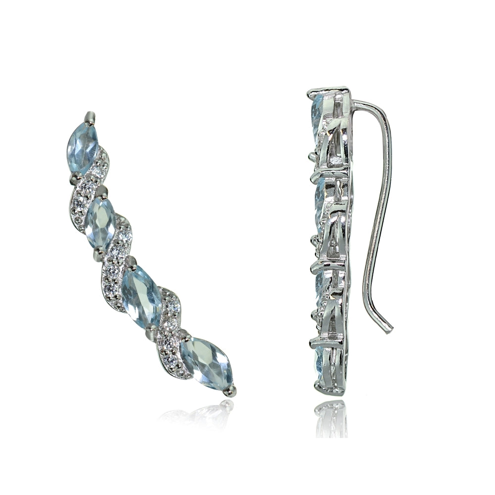 Sterling Silver Blue Topaz and White Topaz Twist Crawler Climber Hook Earrings