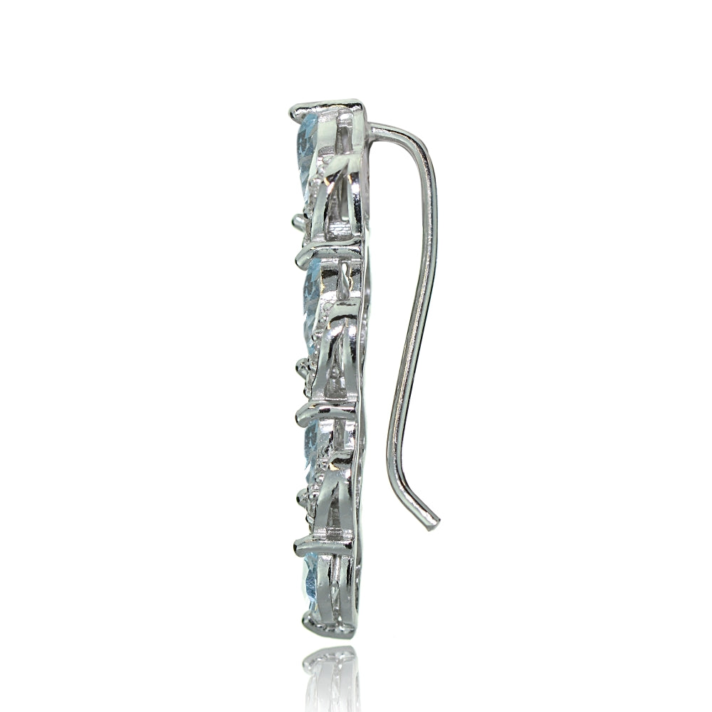 Sterling Silver Blue Topaz and White Topaz Twist Crawler Climber Hook Earrings-3