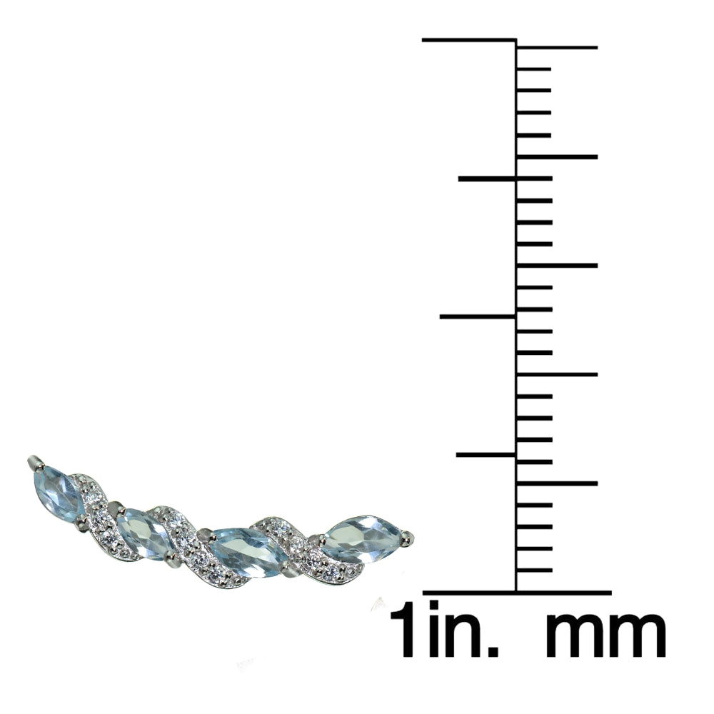 Sterling Silver Blue Topaz and White Topaz Twist Crawler Climber Hook Earrings-4
