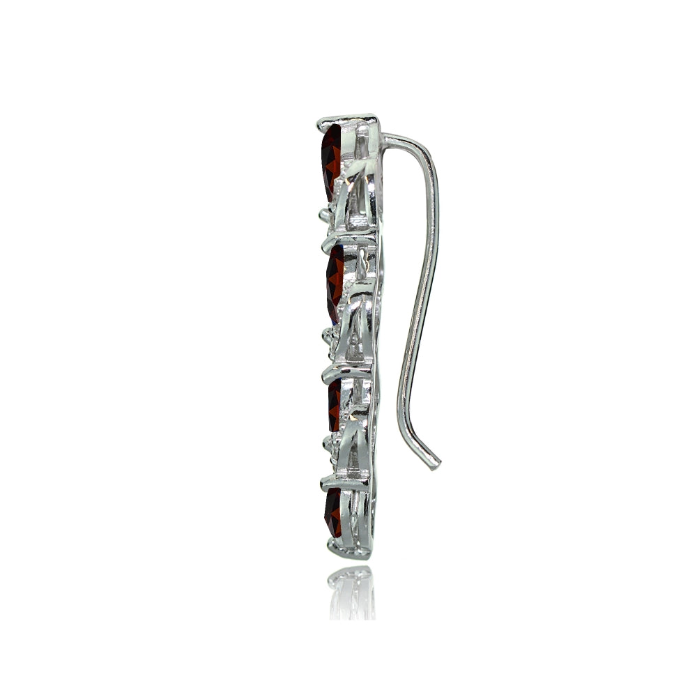 Sterling Silver Garnet & White Topaz Twist Crawler Climber Hook Earrings-2