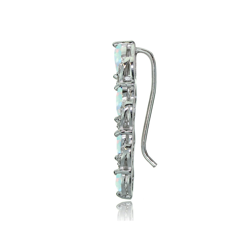 Sterling Silver Created White Opal and White Topaz Twist Crawler Climber Hook Earrings-3