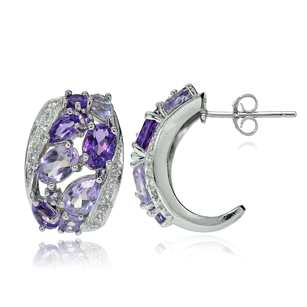 Sterling Silver Amethyst and White Topaz Cluster Tonal Earrings