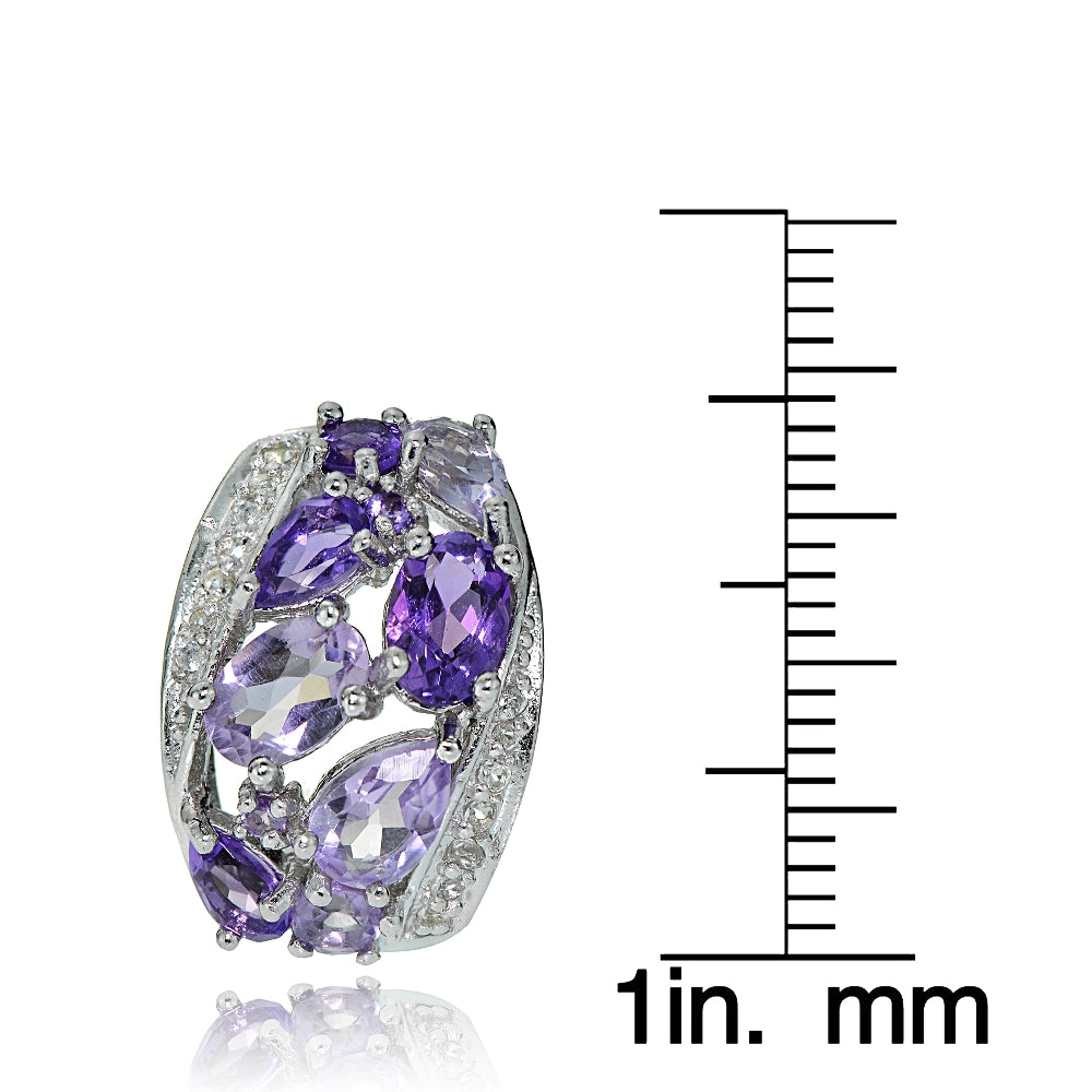 Sterling Silver Amethyst and White Topaz Cluster Tonal Earrings-4