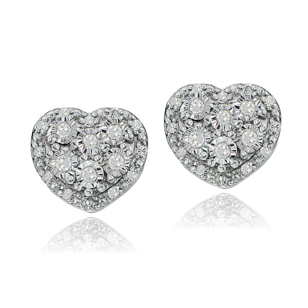 Sterling Silver 0.25ct tdw Diamond Miracle Set Cluster Heart Earrings