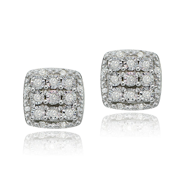 Sterling Silver 0.25ct tdw Diamond Miracle Set Cluster Square Earrings
