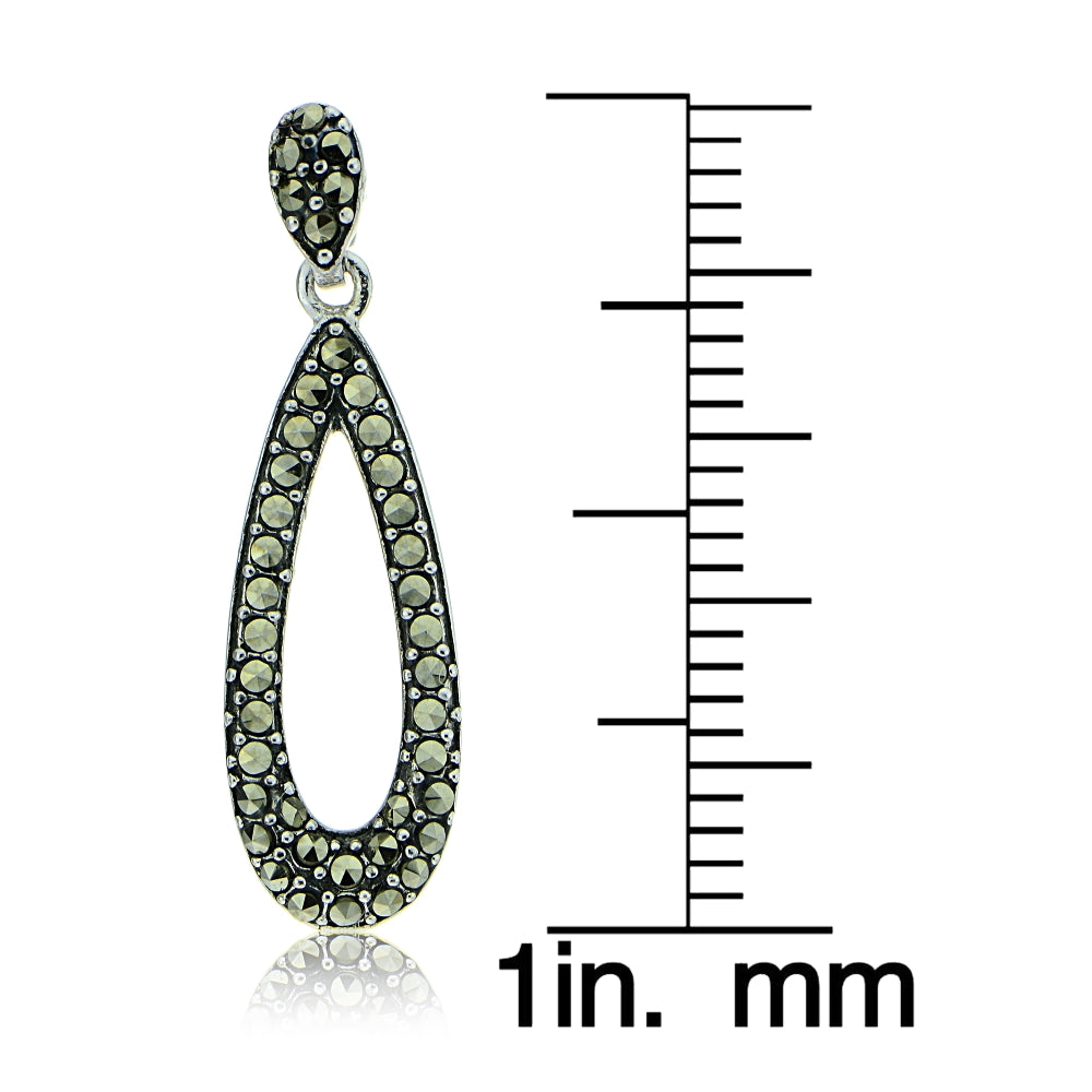 Sterling Silver Marcasite Open Teardrop Dangle Earrings-4