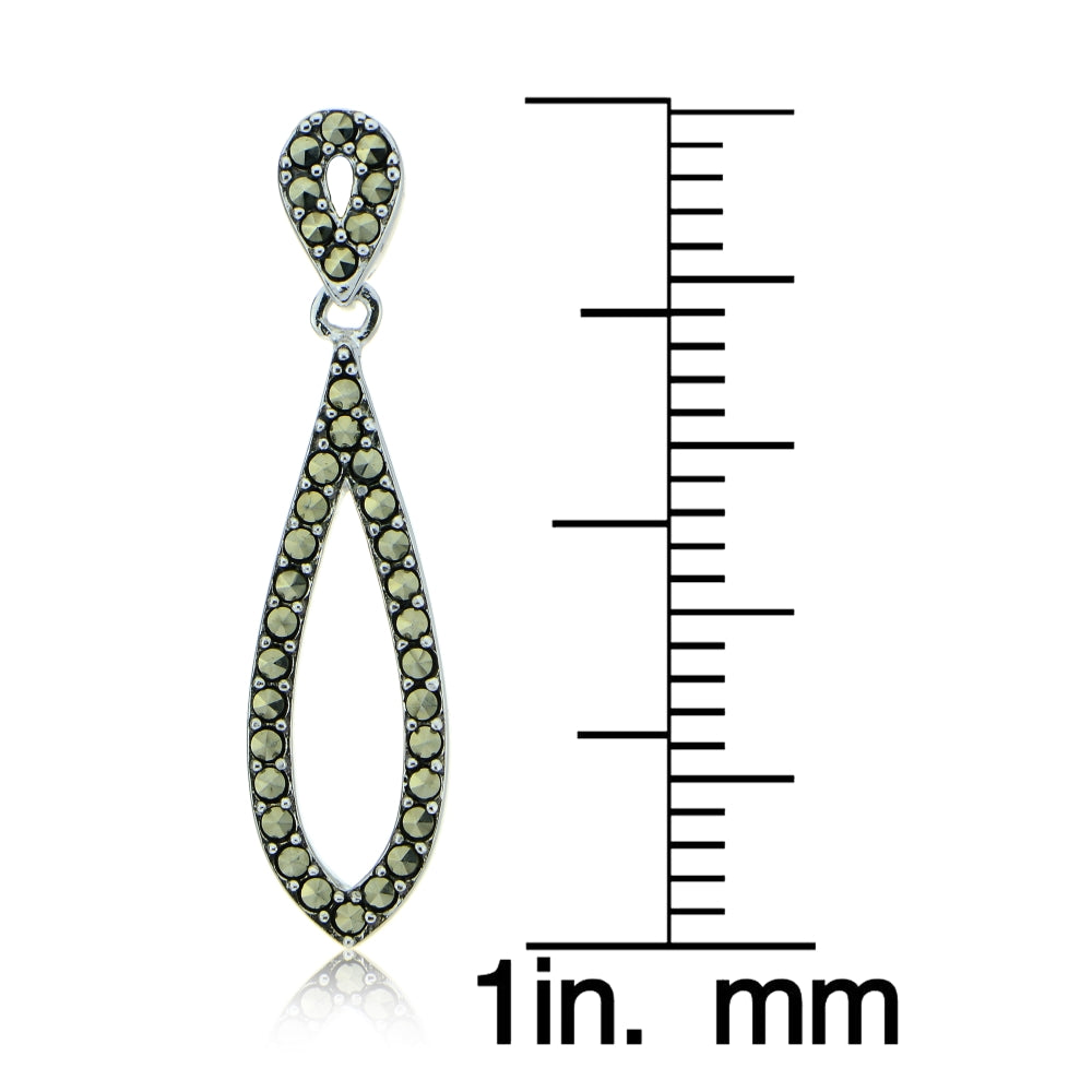 Sterling Silver Marcasite Open Double Teardrop Dangle Earrings-4