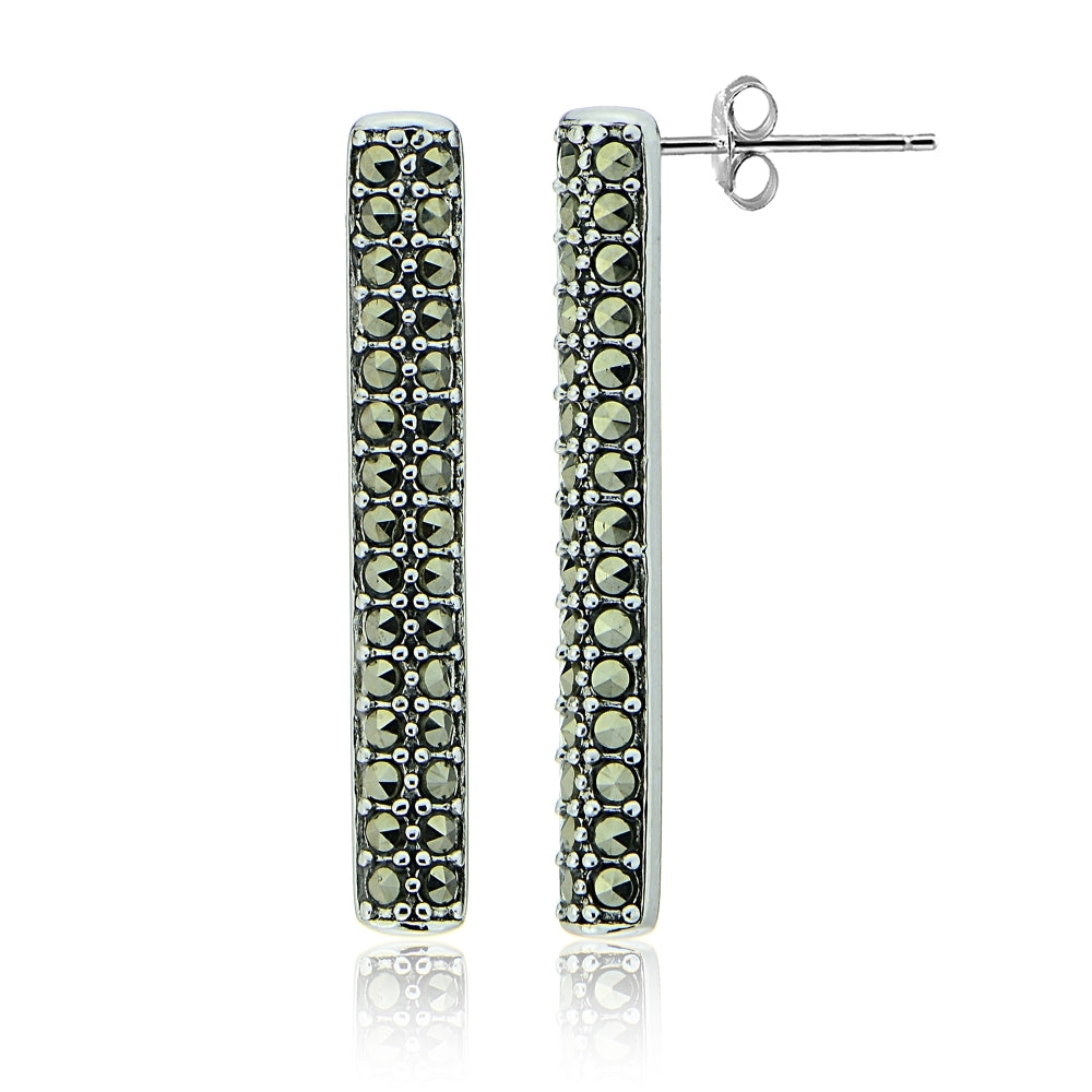 Sterling Silver Marcasite Vertical Bar Drop Earrings