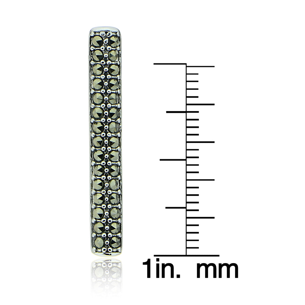 Sterling Silver Marcasite Vertical Bar Drop Earrings-4