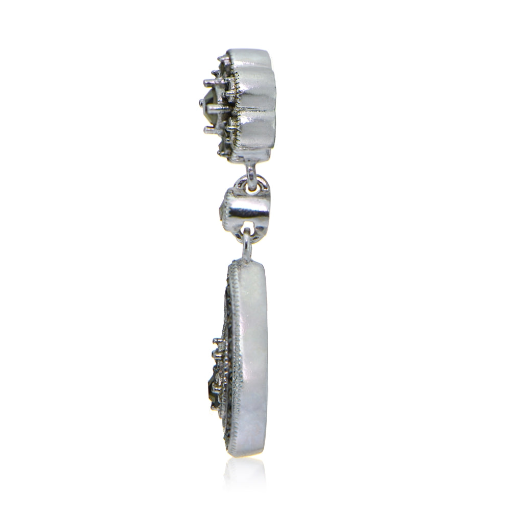 Sterling Silver Marcasite Teardrop and Flower Dangle Earrings-3