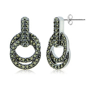 Sterling Silver Marcasite Interlocking Circle and Bar Dangle Earrings
