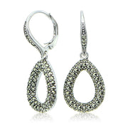 Sterling Silver Marcasite Open Pear-Shape Leverback Earrings