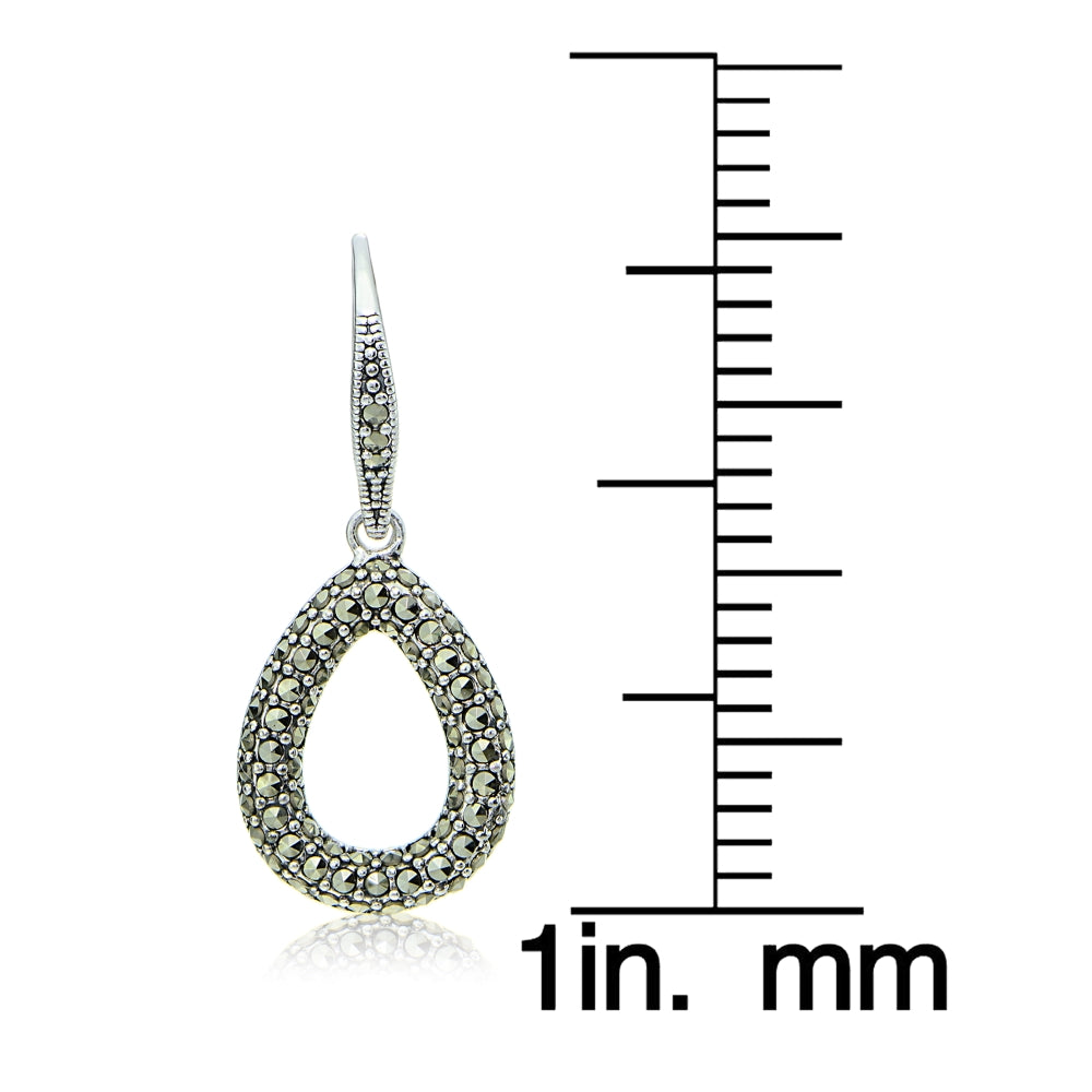 Sterling Silver Marcasite Open Pear-Shape Leverback Earrings-4