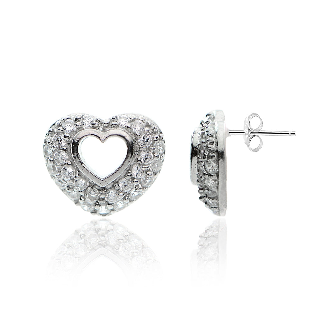 Sterling Silver Cubic Zirconia Open Heart Stud Earrings