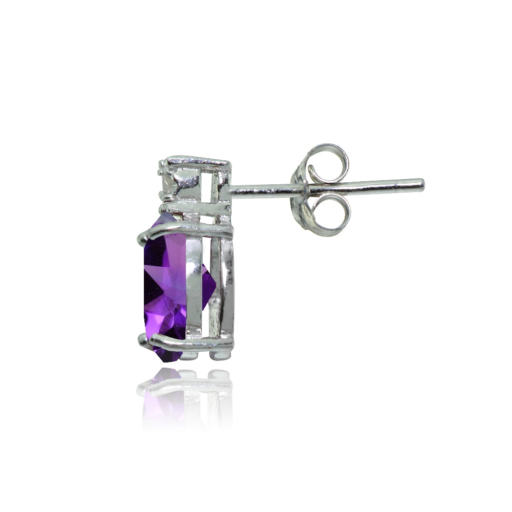 Sterling Silver African Amethyst and Diamond Accent Oval Drop Stud Earrings-2