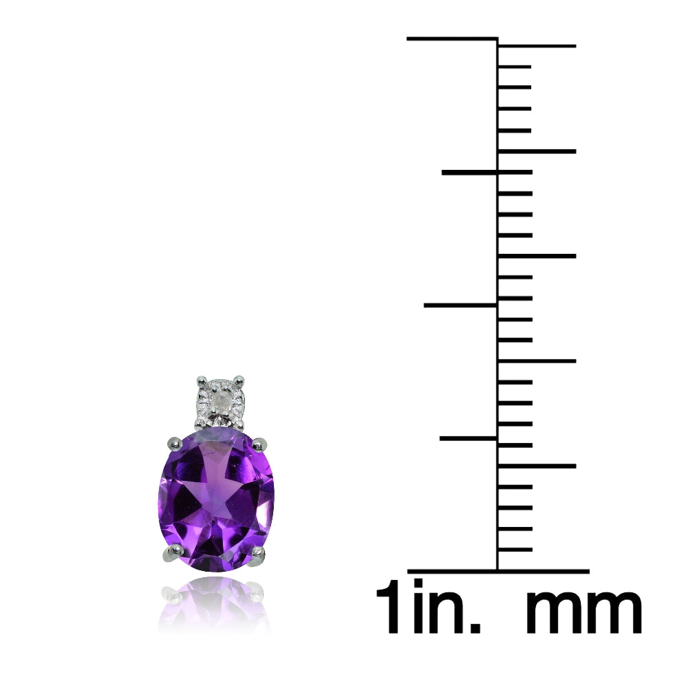 Sterling Silver African Amethyst and Diamond Accent Oval Drop Stud Earrings-3