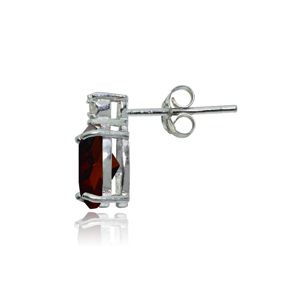 Sterling Silver African Garnet and Diamond Accent Oval Drop Stud Earrings-2