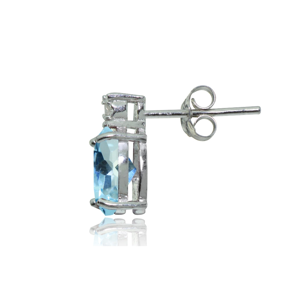 Sterling Silver Blue Topaz and Diamond Accent Oval Drop Stud Earrings-2