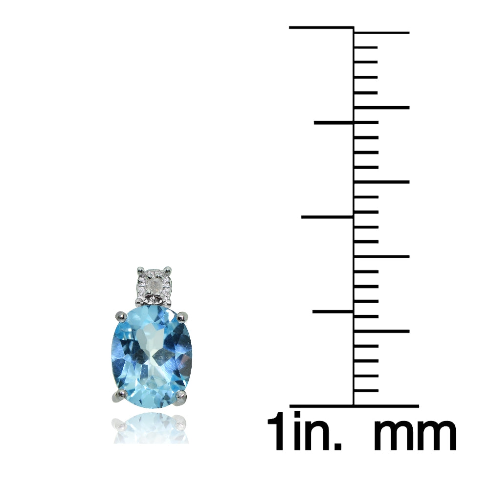 Sterling Silver Blue Topaz and Diamond Accent Oval Drop Stud Earrings-3