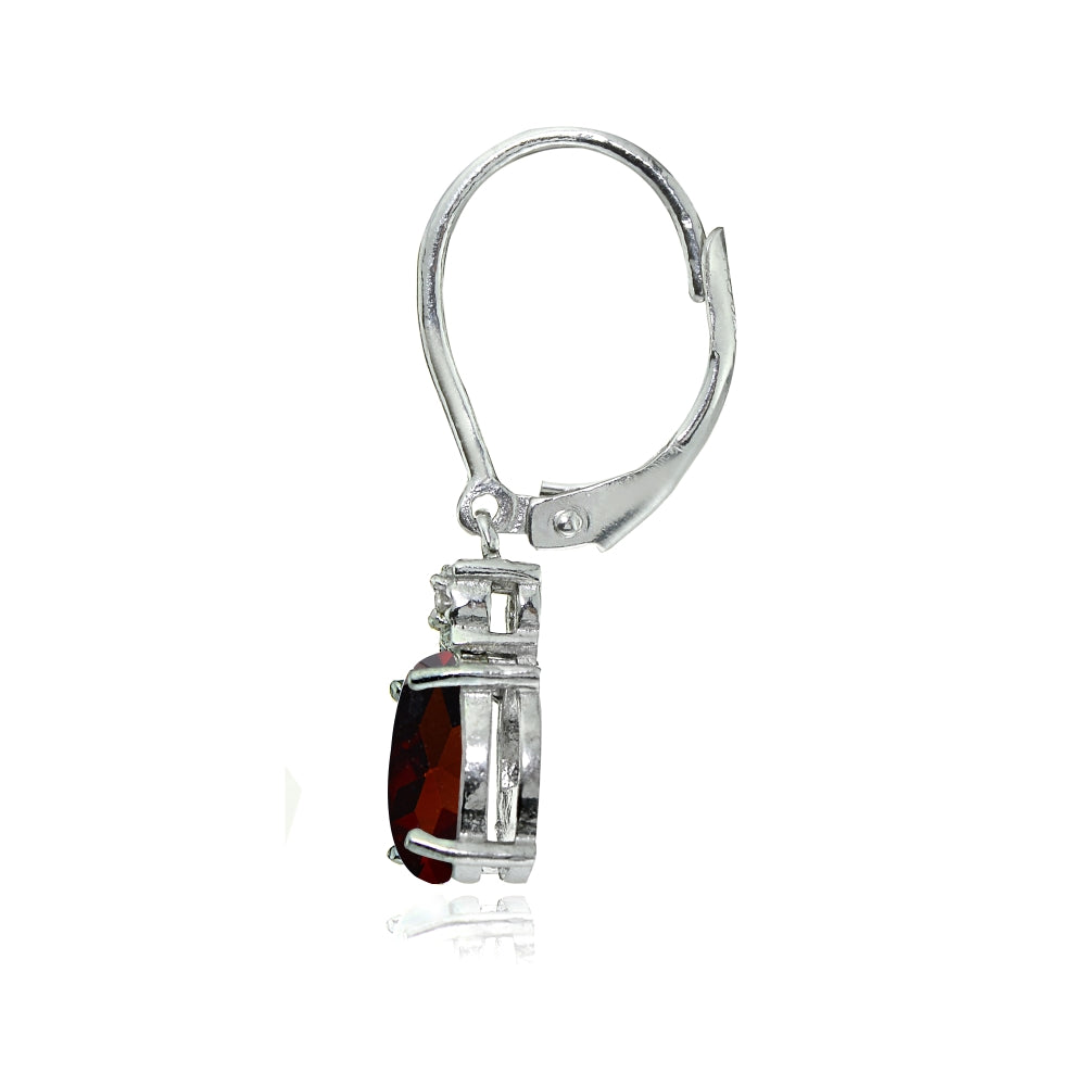 Sterling Silver African Garnet and Diamond Accent Oval Dangling Leverback Earrings-2