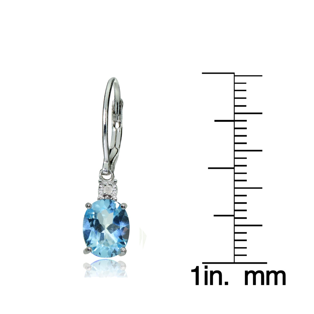 Sterling Silver Blue Topaz and Diamond Accent Oval Dangling Leverback Earrings-3