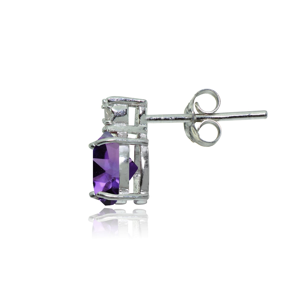 Sterling Silver African Amethyst and Diamond Accent Cushion-cut Drop Stud Earrings-2