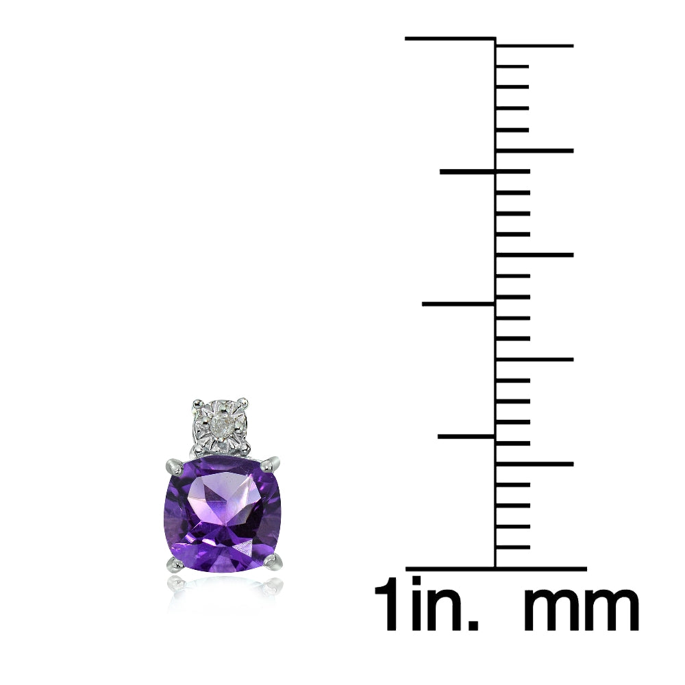 Sterling Silver African Amethyst and Diamond Accent Cushion-cut Drop Stud Earrings-3
