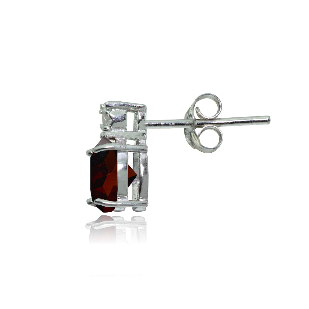 Sterling Silver African Garnet and Diamond Accent Cushion-cut Drop Stud Earrings-2