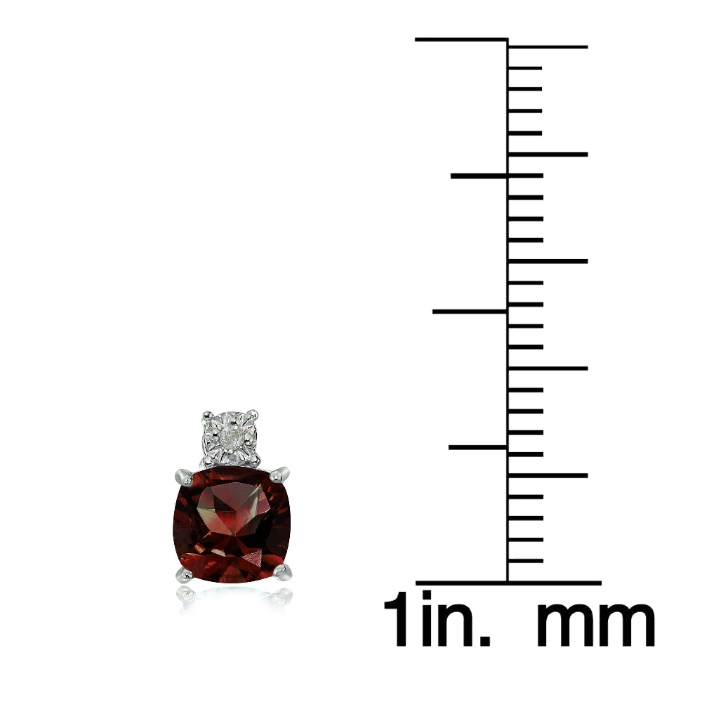 Sterling Silver African Garnet and Diamond Accent Cushion-cut Drop Stud Earrings-3