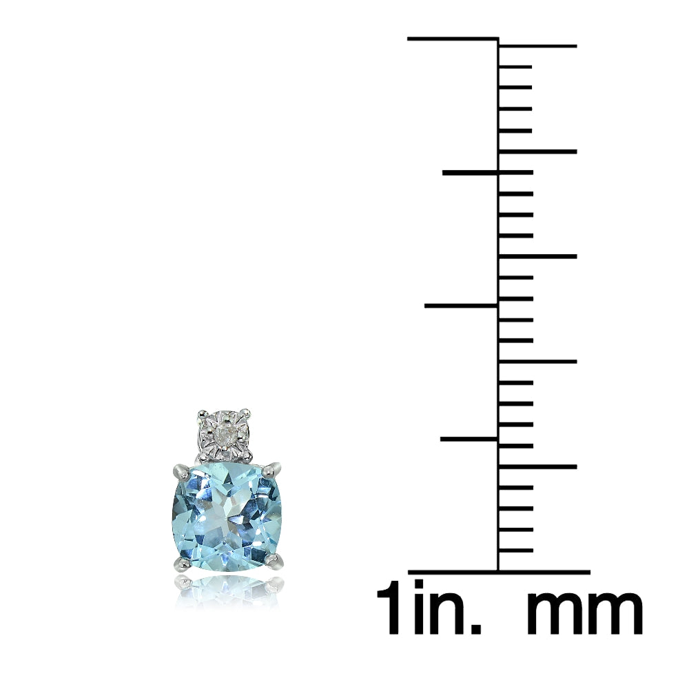 Sterling Silver Blue Topaz and Diamond Accent Cushion-cut Drop Stud Earrings-3