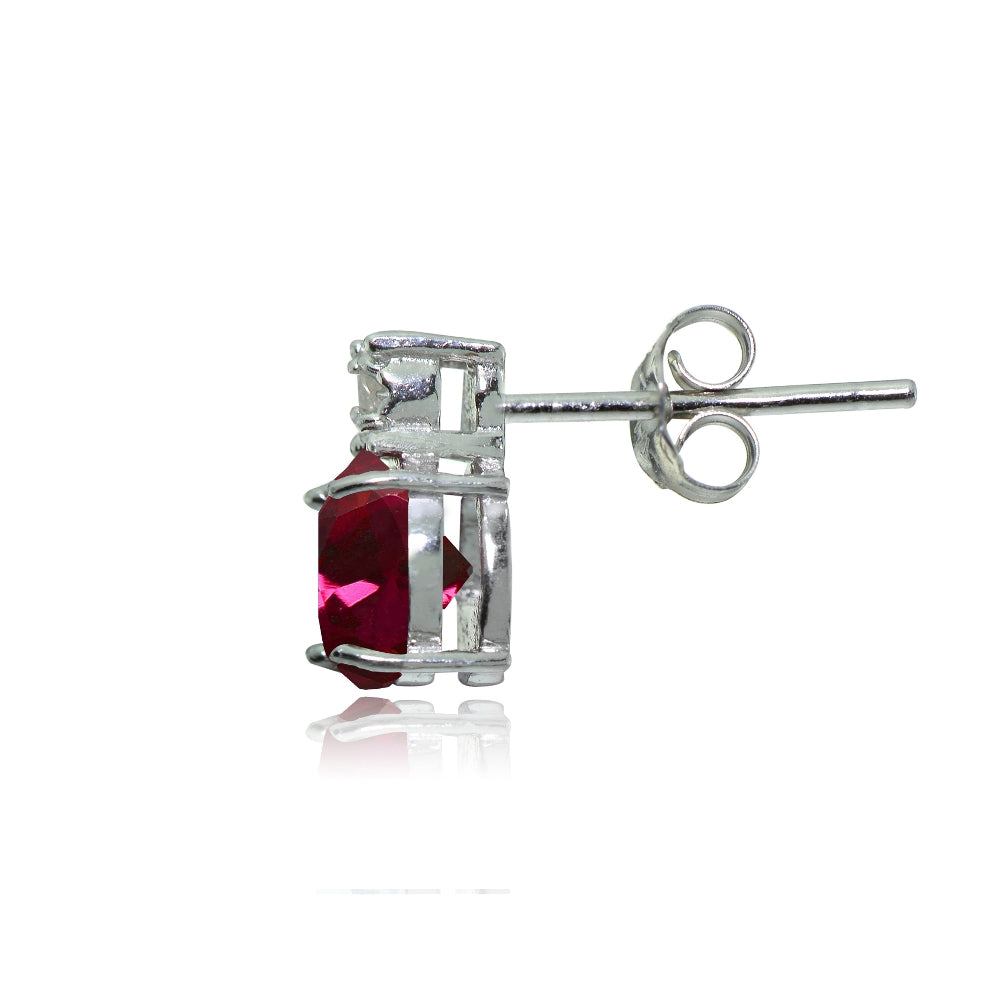 Sterling Silver Created Ruby and Diamond Accent Cushion-cut Drop Stud Earrings-2