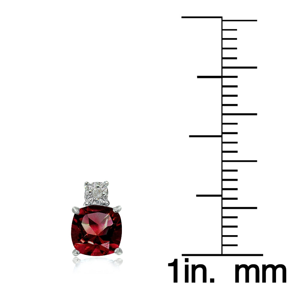Sterling Silver Created Ruby and Diamond Accent Cushion-cut Drop Stud Earrings-3