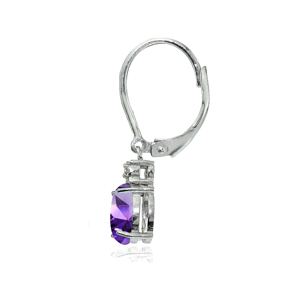 Sterling Silver African Amethyst and Diamond Accent Cushion-cut Dangling Leverback Earrings-2