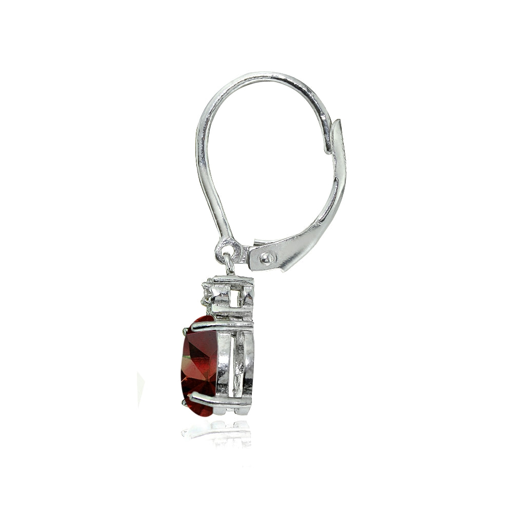 Sterling Silver African Garnet and Diamond Accent Cushion-cut Dangling Leverback Earrings-2