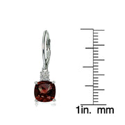 Sterling Silver African Garnet and Diamond Accent Cushion-cut Dangling Leverback Earrings
