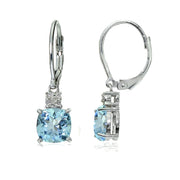 Sterling Silver Blue Topaz and Diamond Accent Cushion-cut Dangling Leverback Earrings