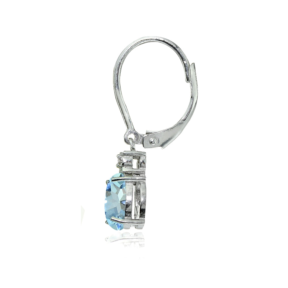 Sterling Silver Blue Topaz and Diamond Accent Cushion-cut Dangling Leverback Earrings-2