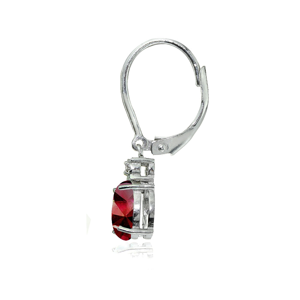 Sterling Silver Created Ruby and Diamond Accent Cushion-cut Dangling Leverback Earrings-2