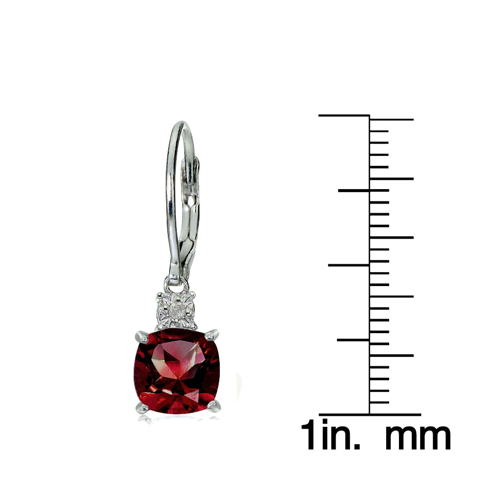Sterling Silver Created Ruby and Diamond Accent Cushion-cut Dangling Leverback Earrings-3