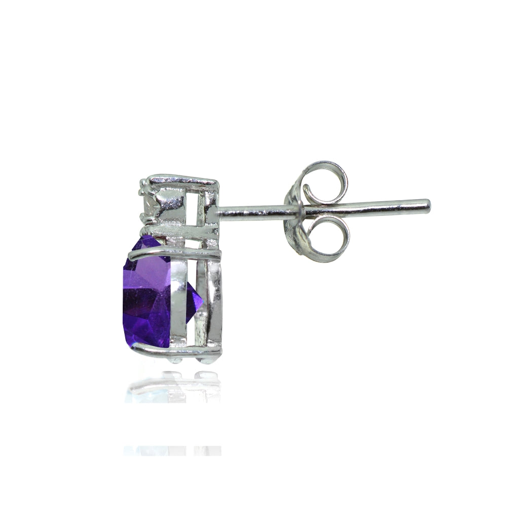 Sterling Silver African Amethyst and Diamond Accent Heart Drop Stud Earrings-2