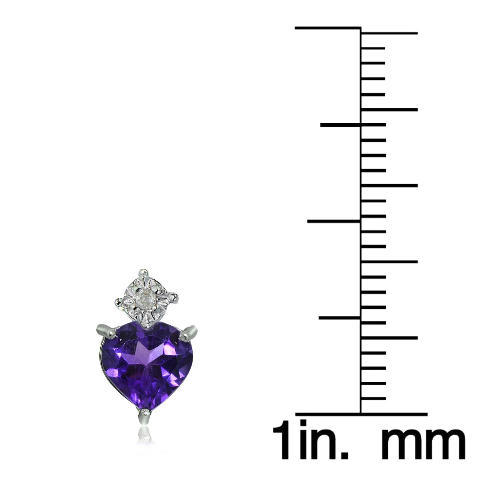Sterling Silver African Amethyst and Diamond Accent Heart Drop Stud Earrings-3