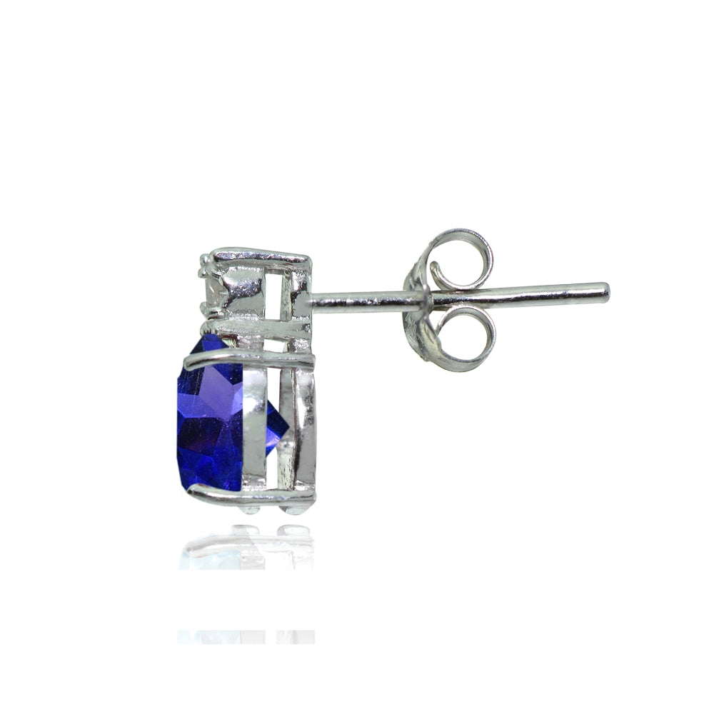 Sterling Silver Created Blue Sapphire and Diamond Accent Heart Drop Stud Earrings-2