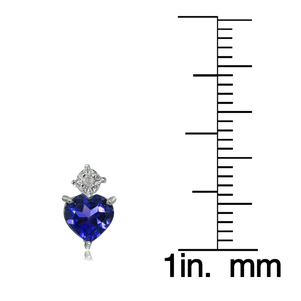 Sterling Silver Created Blue Sapphire and Diamond Accent Heart Drop Stud Earrings-3