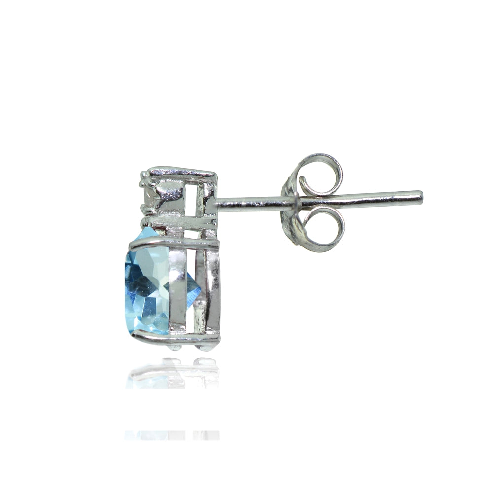 Sterling Silver Blue Topaz and Diamond Accent Heart Drop Stud Earrings-2