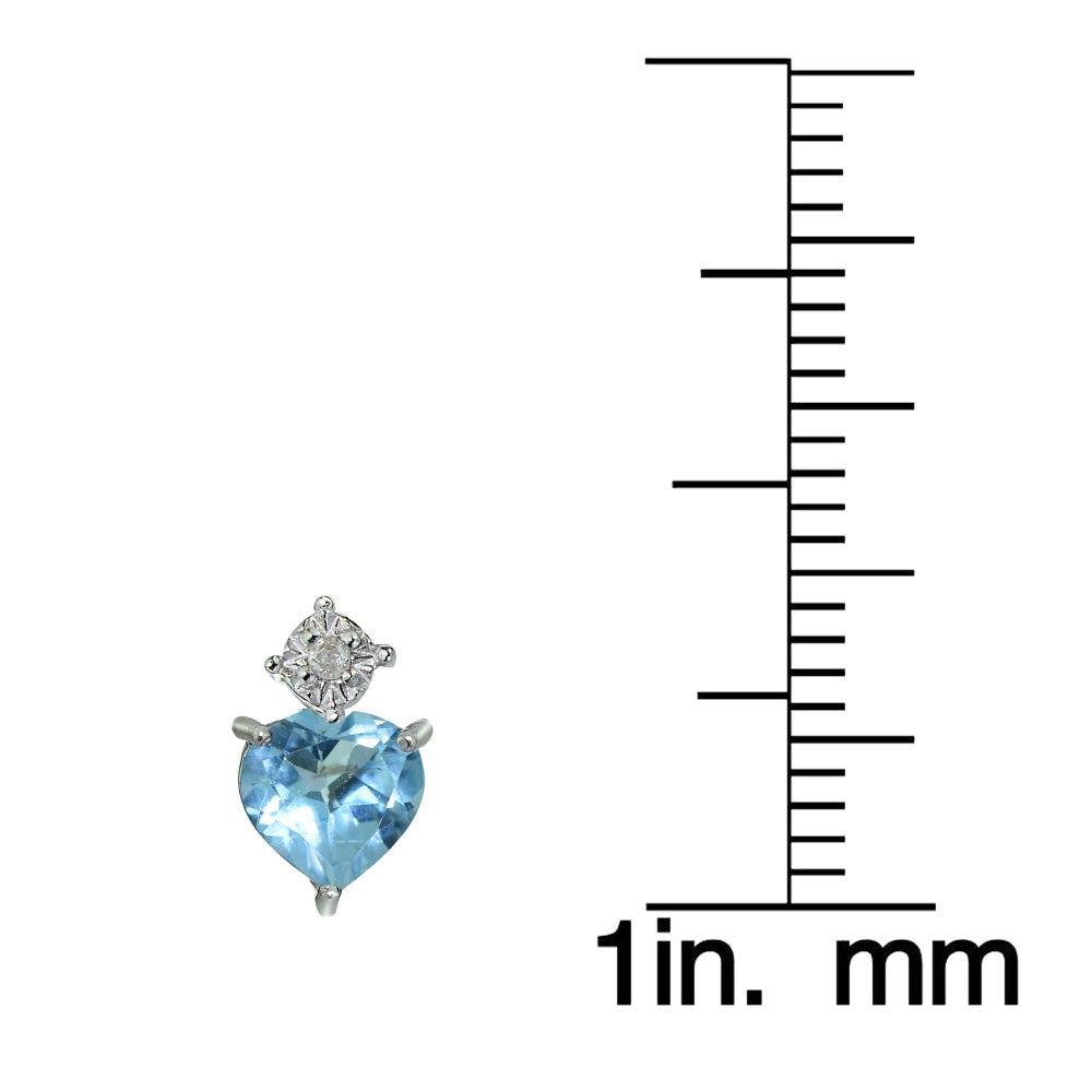 Sterling Silver Blue Topaz and Diamond Accent Heart Drop Stud Earrings-3