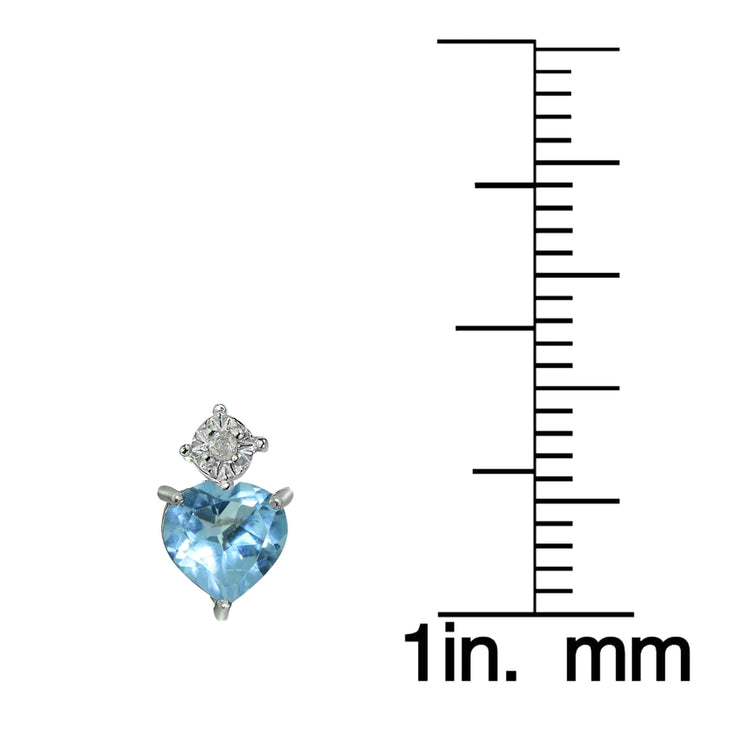 Sterling Silver Blue Topaz and Diamond Accent Heart Drop Stud Earrings