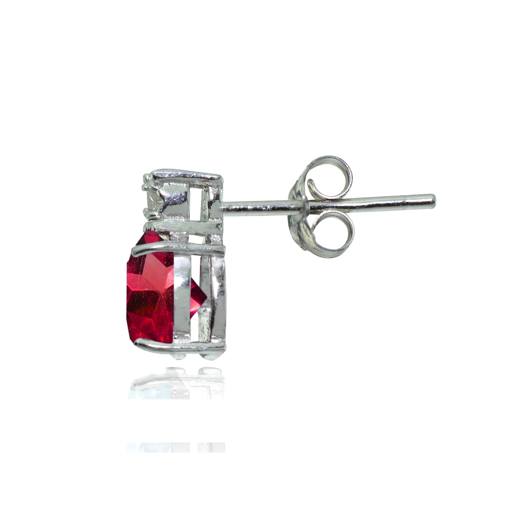 Sterling Silver Created Ruby and Diamond Accent Heart Drop Stud Earrings-2