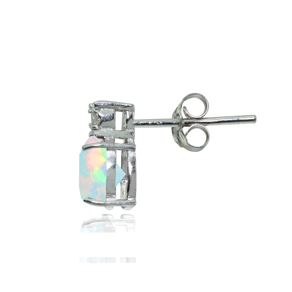 Sterling Silver Created White Opal and Diamond Accent Heart Drop Stud Earrings-2