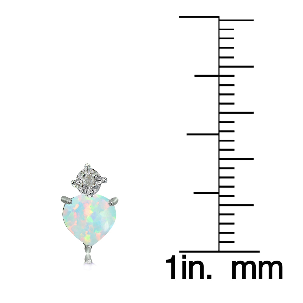 Sterling Silver Created White Opal and Diamond Accent Heart Drop Stud Earrings-3